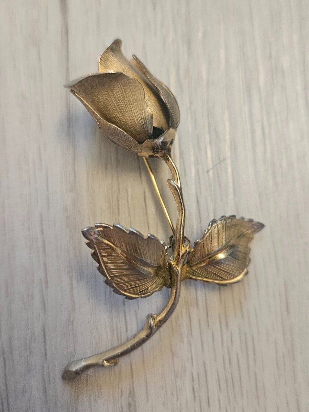 Vintage Giovanni Signed Gold Tone Rose Flower Brooch Pin Costume Jewelry Estate